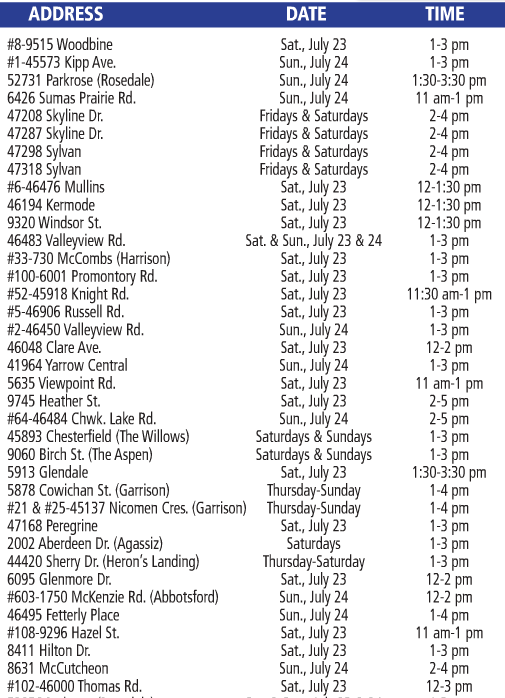 july 21 open houses