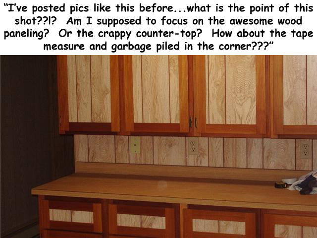 crappy counter, wood paneling
